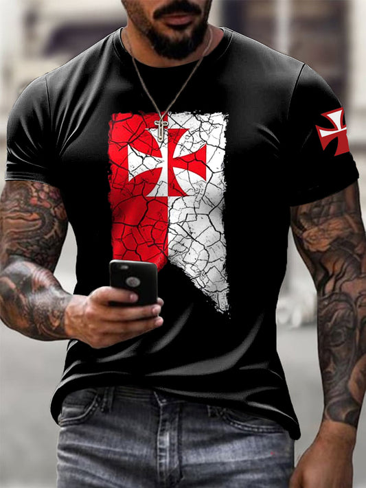 Męski Vintage Polski Hussar Totem Art Print Casual T-Shirt