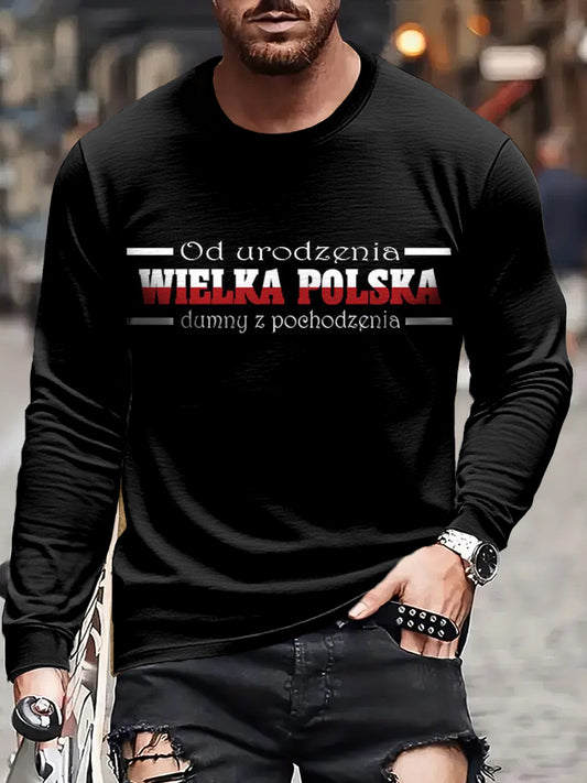 Męski Vintage Polski Patriot Pride Art Print Casual Koszulka z długim rękawem