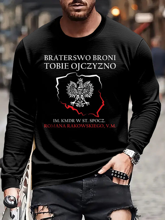 Męskie Vintage Polski Orzeł Biały Mapa Abstrakcyjny Nadruk Casual Z Długim Rękawem