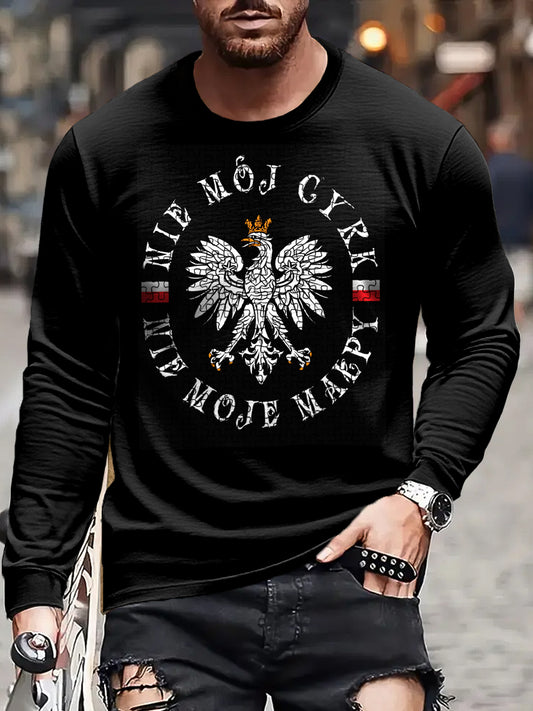 Męskie Vintage Streszczenie Flaga Polski Patriot Art Print Casual Koszulka z długim rękawem