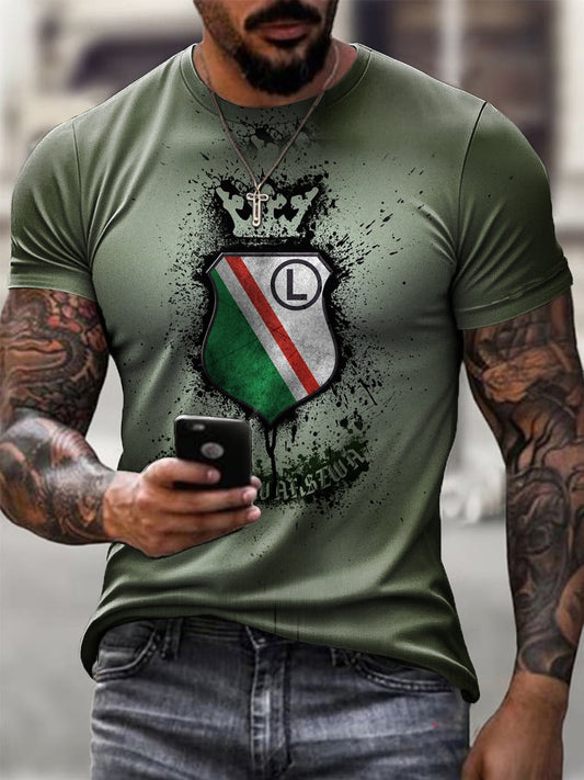 Męski Vintage Polski Warszawa Klub Piłkarski Odznaka Abstrakcyjny Nadruk Casual T-Shirt