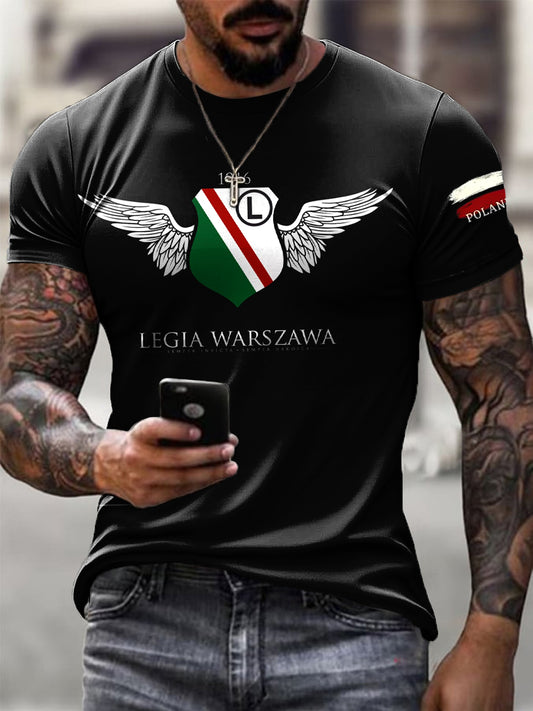 Męska koszulka w stylu vintage Polski Warszawa Klub piłkarski z nadrukiem Casual