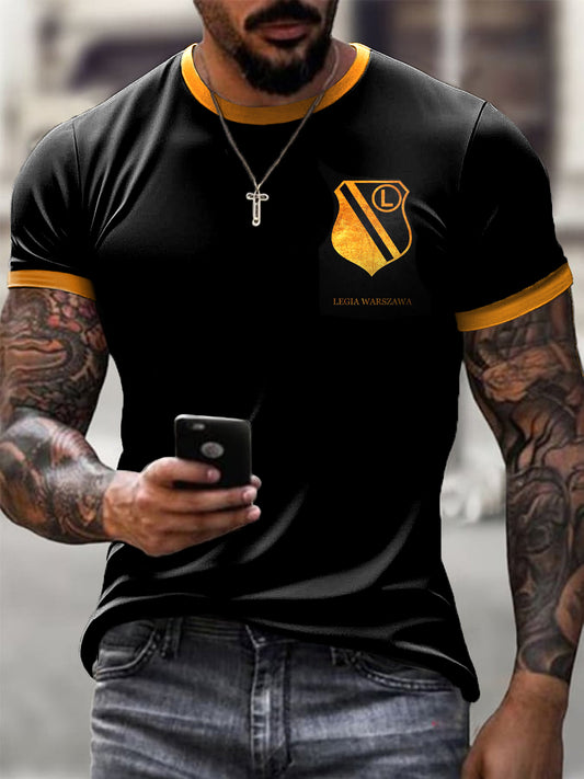 Męski Vintage Polski Warszawa Klub Piłkarski Złota Odznaka z nadrukiem Casual T-Shirt