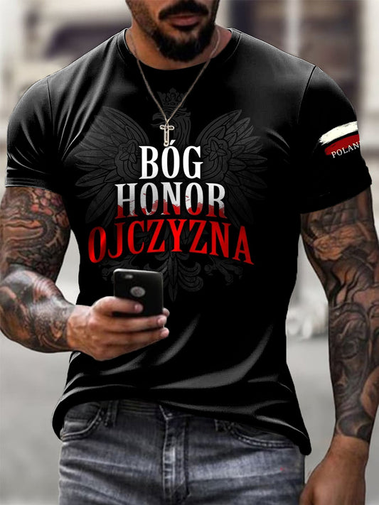 Męska koszulka w stylu retro polskiemu Motto Art Print Casual