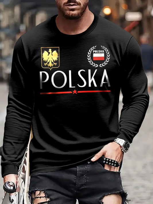 Męska plakietka z nadrukiem artystycznym w stylu retro z długim rękawem