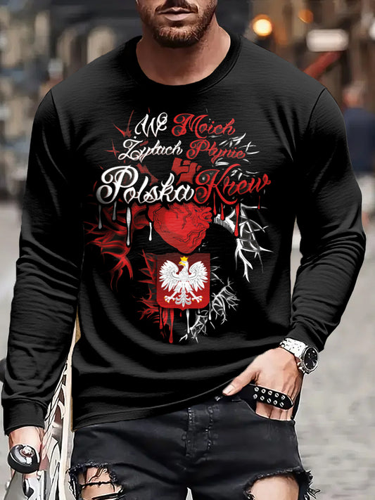 Męska koszulka z długim rękawem w stylu retro z polskim nadrukiem Patriot