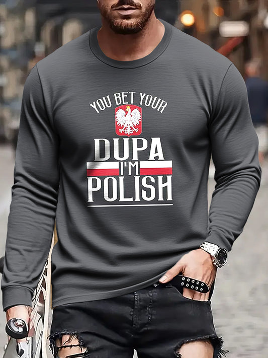 Męska koszulka z długim rękawem w stylu retro z polską flagą z nadrukiem