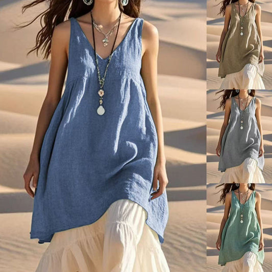 Modna sukienka bez rękawów z dekoltem w szpic