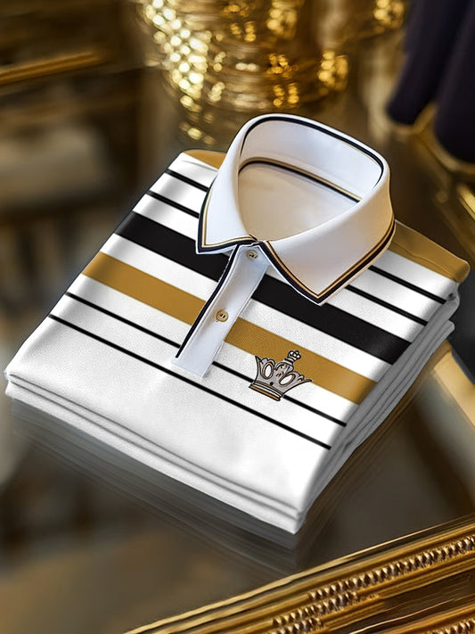 Klasyczna koszulka polo z krótkim rękawem w paski z nadrukiem artystycznym