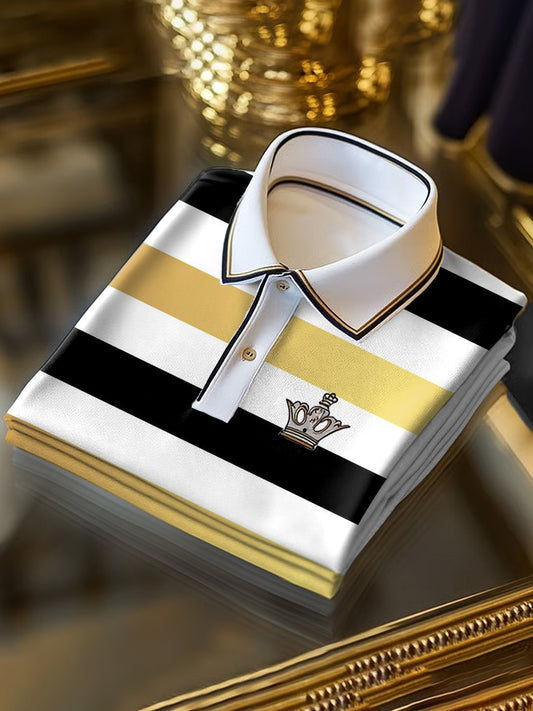 Retro Stripe Art Print Business Koszulka polo z krótkim rękawem