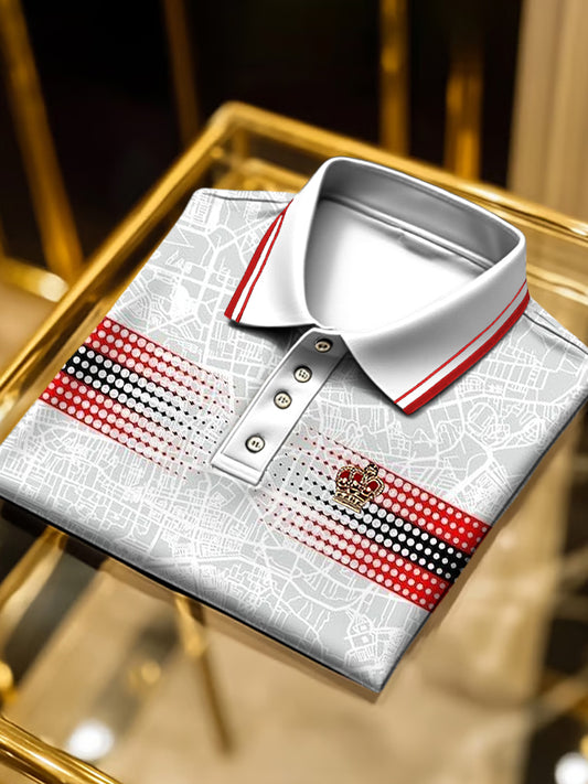 Retro abstrakcyjne paski Art Print Biznesowa koszulka POLO z krótkim rękawem