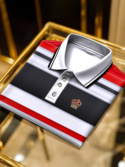 Biznesowa koszulka polo z krótkim rękawem w paski w stylu retro