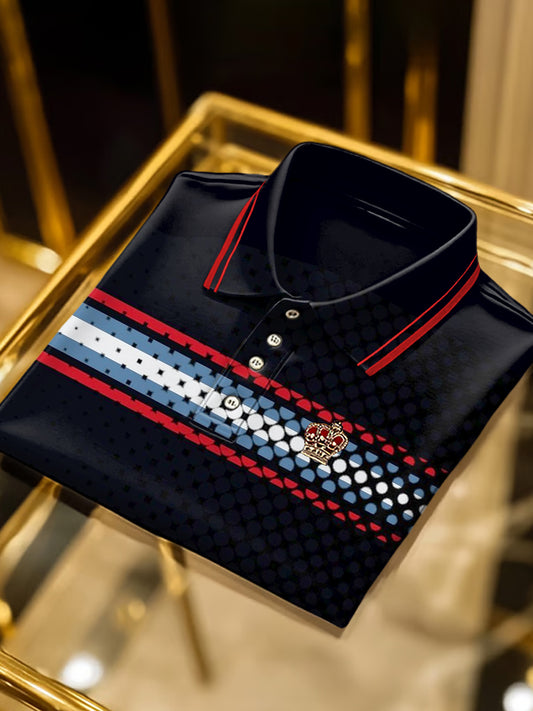 Retro Gradient Stripe Art Print Business Koszulka polo z krótkim rękawem