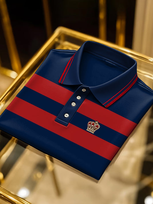 Retro Art Granatowy print print Biznesowa koszulka polo z krótkim rękawem