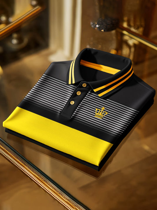 Retro Gradient Stripe Art Print Business Koszulka polo z krótkim rękawem