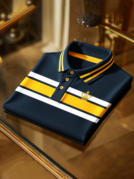 Retro Art Classic Art Stripe Print Biznesowa koszulka polo z krótkim rękawem