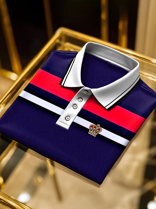 Biznesowa koszulka polo z krótkim rękawem w paski w stylu retro