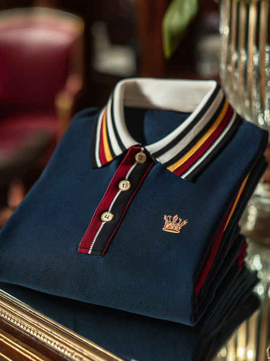 Koszulka polo z krótkim rękawem retro Royal Stripe Patchwork Business