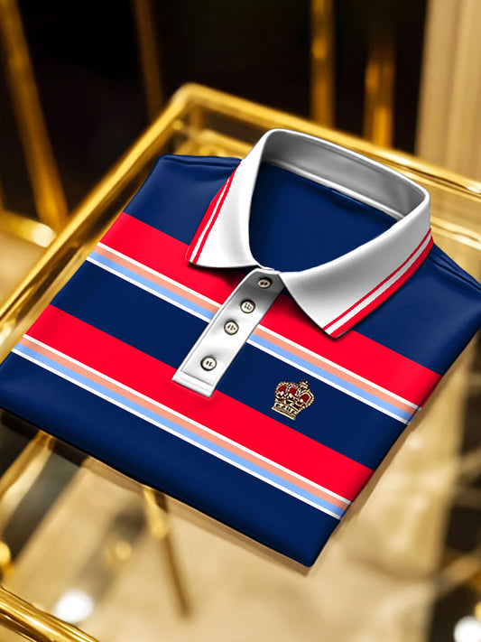 Klasyczna męska koszulka polo z krótkim rękawem i kolorowymi paskami