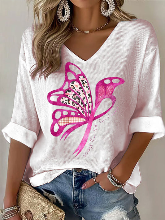 Motyl rak piersi wzór damski na co dzień krótki T-shirt