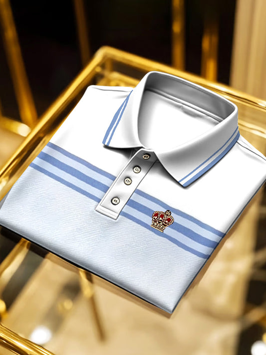 Męska niebiesko-biała teksturowana koszula POLO