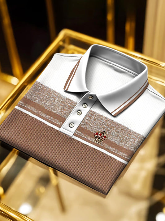 Męska brązowa teksturowana koszula POLO