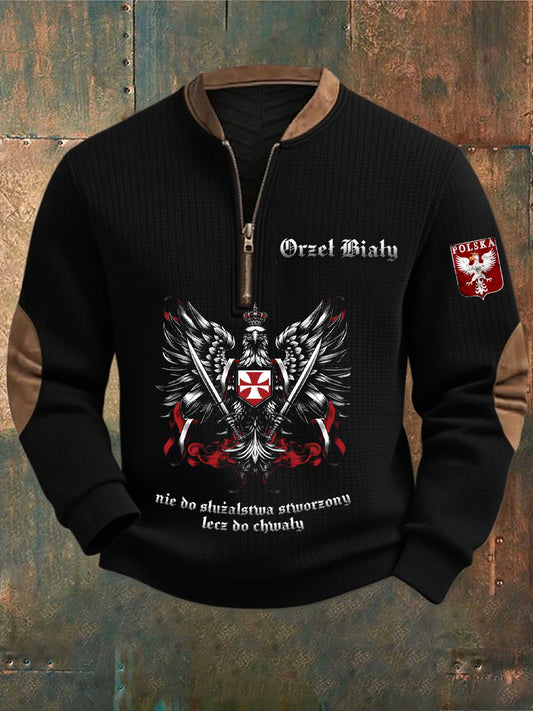 Retro biała bluza z kapturem z motywem orła