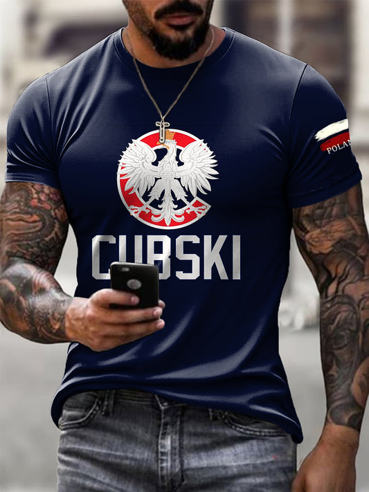 Męskie Vintage Polski Orzeł Piłka nożna Nadruk Casual T-Shirt