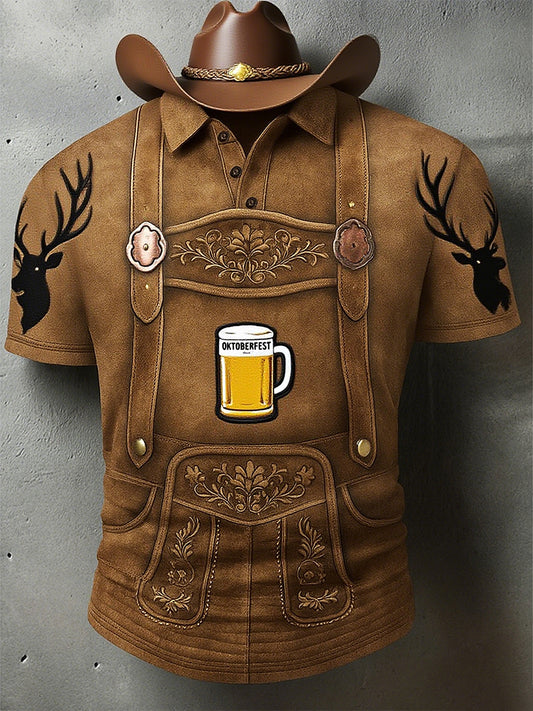 Vintage męska koszulka polo z rękawem Oktoberfest Deerskin Art Print