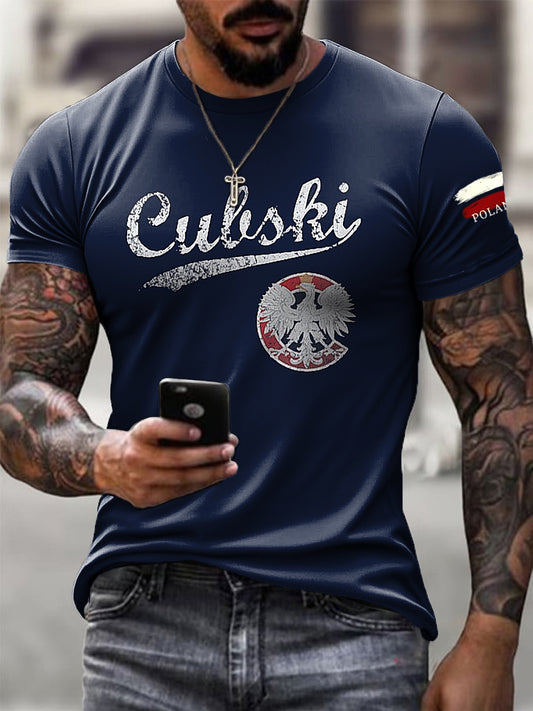 Męska koszulka w stylu vintage polska piłka nożna Art Print Casual