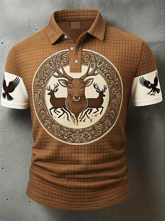 Vintage męska koszulka polo z rękawem Oktoberfest Deerskin Art Print