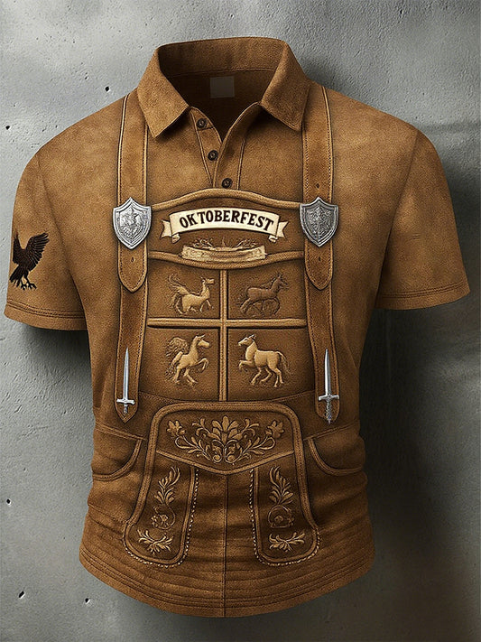 Vintage męska koszulka polo z rękawem Oktoberfest Deerskin Art Print