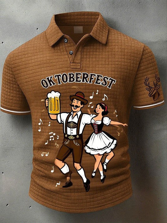 Vintage męska koszulka polo z rękawem Oktoberfest Deerskin Art Print