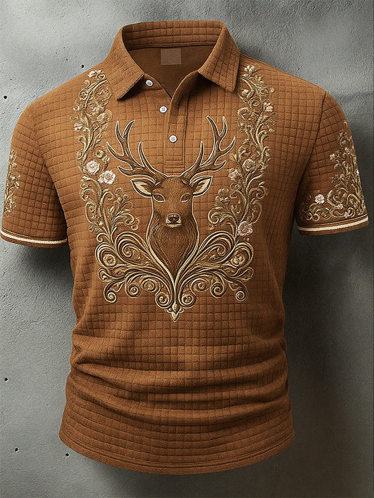 Vintage męska koszulka polo z rękawem Oktoberfest Deerskin Art Print