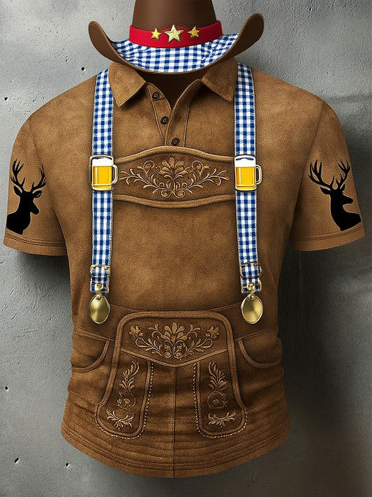 Vintage męska koszulka polo z rękawem Oktoberfest Deerskin Art Print