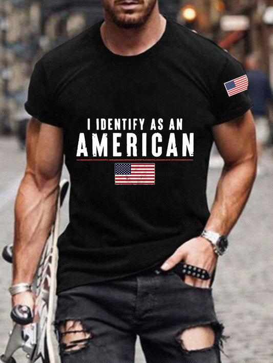 Męski Vintage I identyfikuje się jako amerykański abstrakcyjny nadruk Casual Cotton z krótkim rękawem T-Shirt