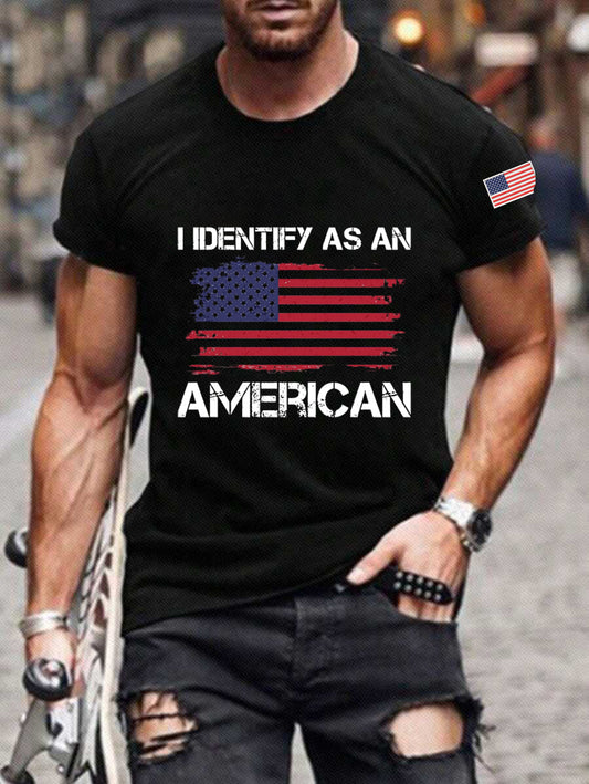 Męski Vintage I identyfikuje się jako amerykański abstrakcyjny nadruk Casual Cotton z krótkim rękawem T-Shirt