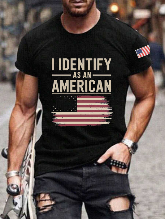 Męski Vintage I identyfikuje się jako amerykański abstrakcyjny nadruk Casual Cotton z krótkim rękawem T-Shirt