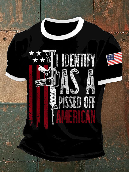 Męski Vintage I identyfikuje się jako amerykański abstrakcyjny nadruk Casual Cotton z krótkim rękawem T-Shirt