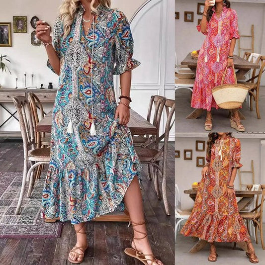 🌸Eleganckie sukienki boho z kwiatowym nadrukiem