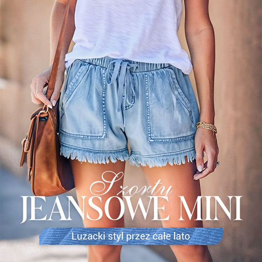 🍃Spodenki jeansowe z wysokim stanem i sznurkiem do ściągania