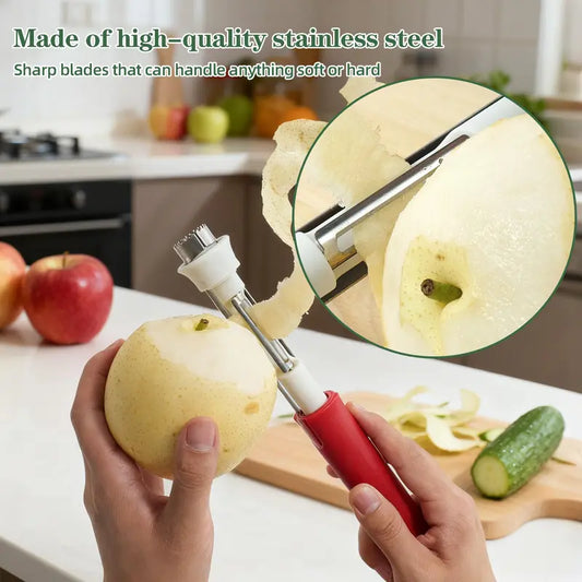 🥳🔪1+1 ΔΩΡΕΑΝ 🍎 Εργαλείο για φρούτα από ανοξείδωτο ατσάλι! Αφαίρεση πυρήνα και αποφλοίωση με μια απλή περιστροφή. ⏱️