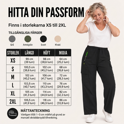 Vintage-cargobyxor för dam med fickor – lös passform, andningsbara, justerbar midja