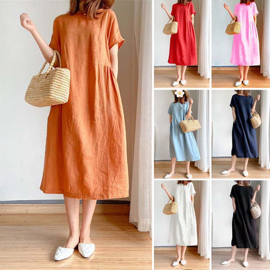 【M-4XL】Wysokiej jakości elegancka bawełniana sukienka lniana