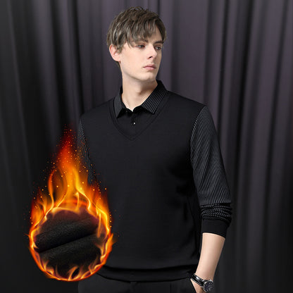 Męska modna koszula z kołnierzem stojącym i dwuczęściowym krojem