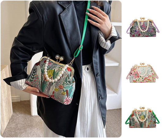 2026 Damska torebka z haftem w kwiaty w stylu vintage