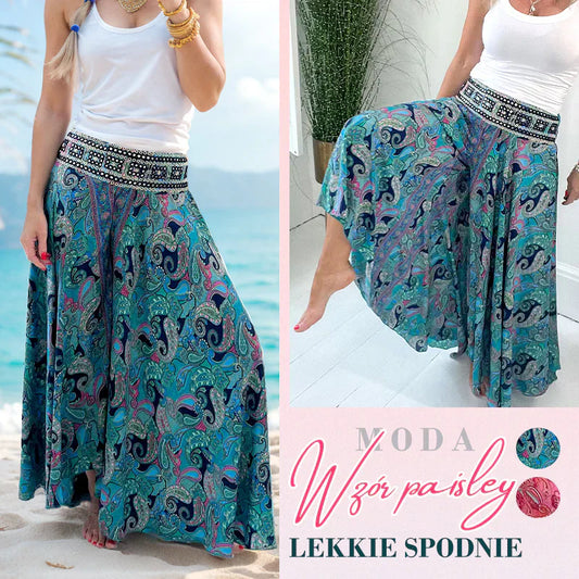 💕 Elastyczne spodnie w pasie z nadrukiem boho