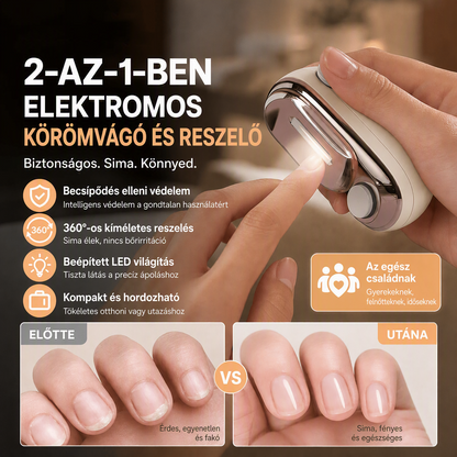 💅✨ Ασφαλές ηλεκτρικό εργαλείο περιποίησης νυχιών 2 σε 1: Ομαλό κόψιμο και άνετο λιμάρισμα με μία κίνηση 🛡️🔋