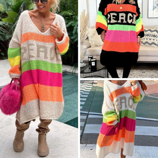 🎁 Bezpłatna wysyłka przy kasie 🎁 Kolorowy sweter z nadrukiem litery V na dekolcie