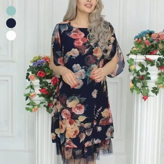 2025 Nowość! Elegancka luźna sukienka damska z nadrukiem w róże